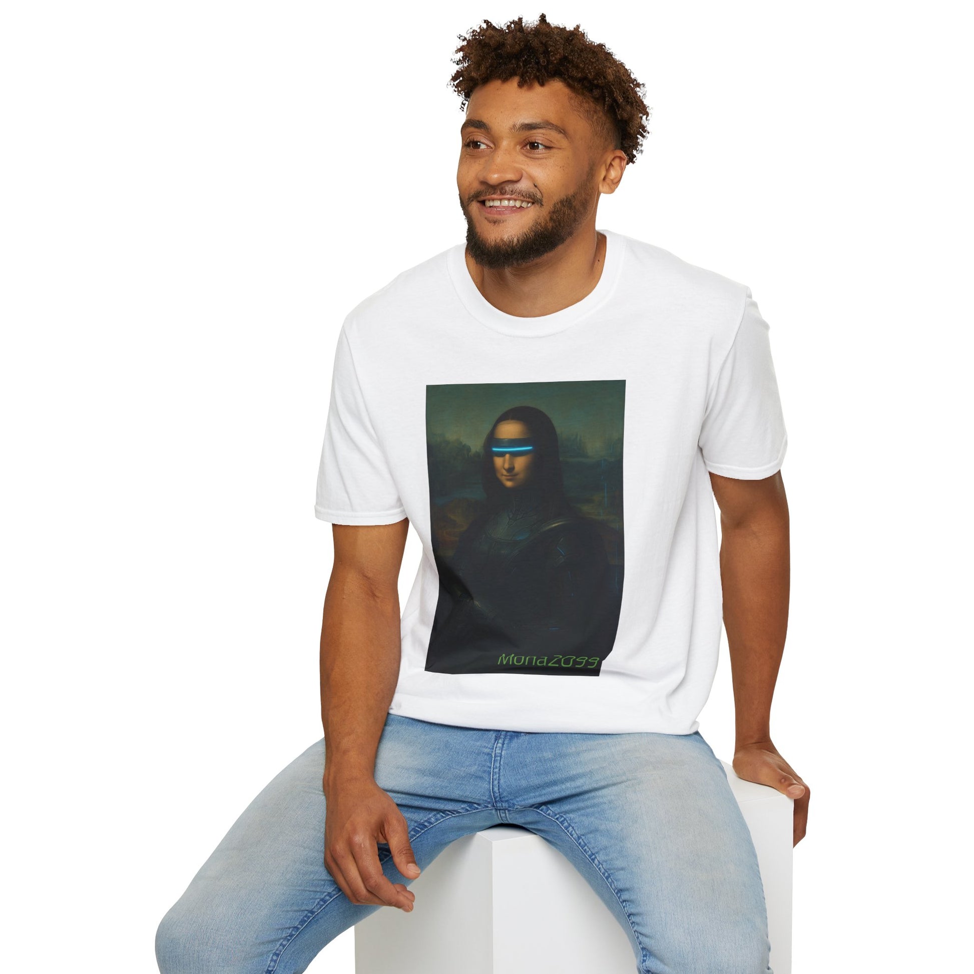 Funky Art Graphic Tee, Unisex Softstyle T-Shirt with Mona2099 Design, Vintage Style Shirt, Gifts for Art Lovers, Cool Casual Wear