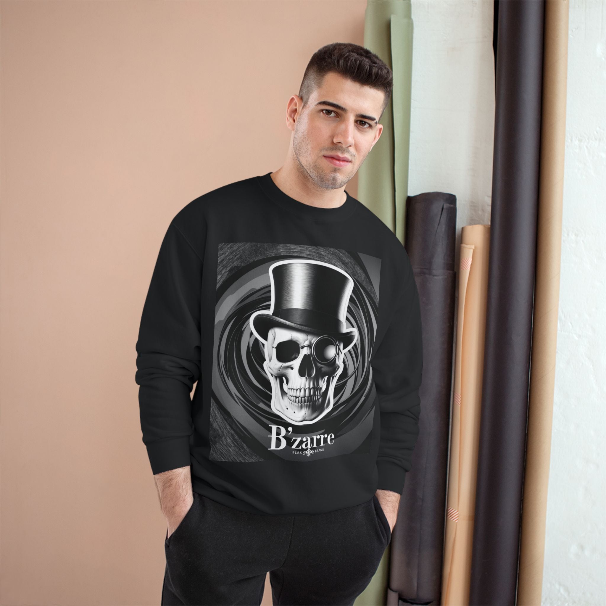 B'zarre Skull Champion Sweatshirt, Gothic Fashion, Unique Gift, Casual Wear, Unisex Style, Perfect for Halloween