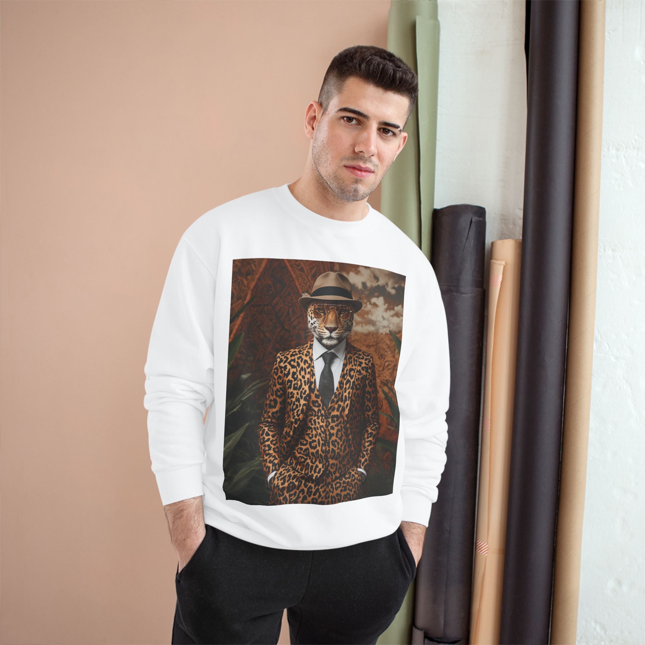 Leopard Gentleman Sweatshirt — Vintage Dapper Tiger Print Crewneck