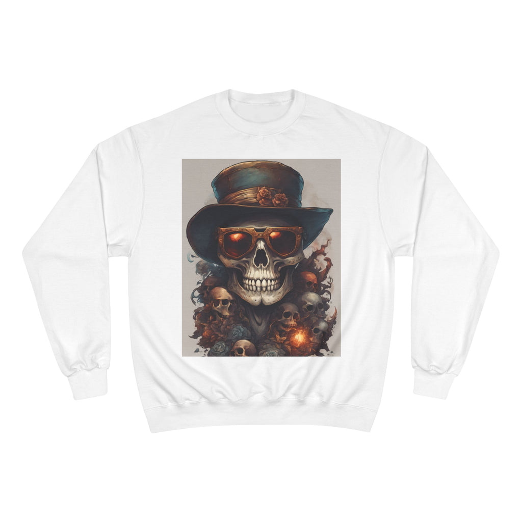 Skull Art Champion Sweatshirt, Edgy Graphic Pullover, Halloween Apparel, Gothic Fashion, Unique Gift Idea