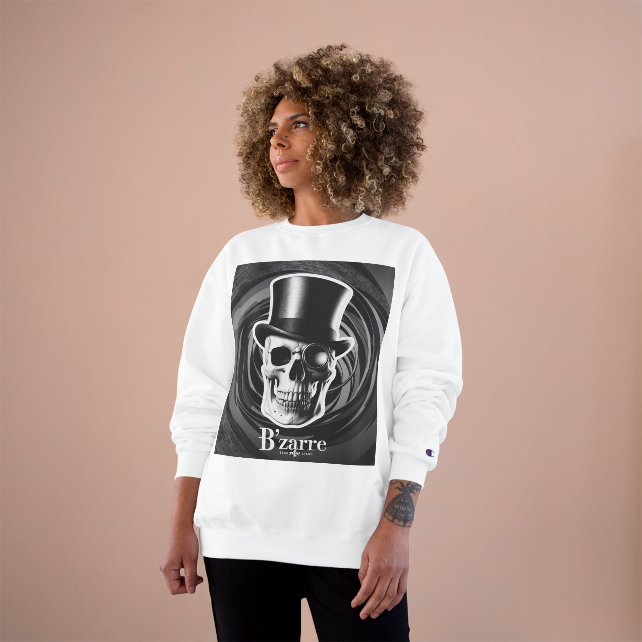 B'zarre Skull Champion Sweatshirt, Gothic Fashion, Unique Gift, Casual Wear, Unisex Style, Perfect for Halloween
