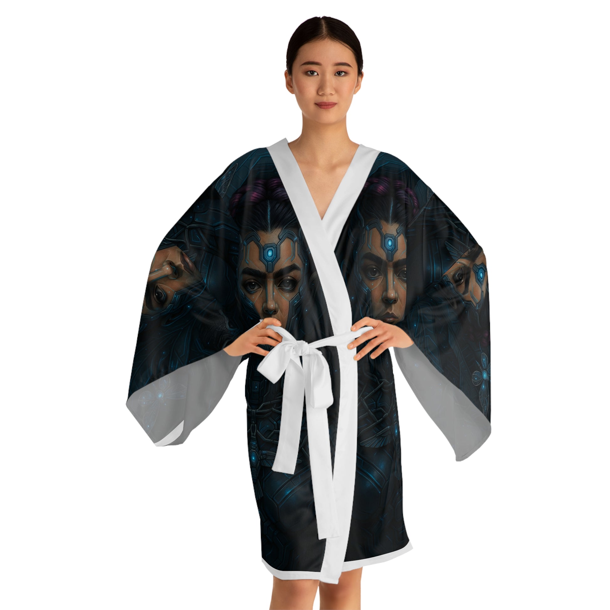 Futuristic Long Sleeve Kimono Robe, Sci-Fi Kimono, Unique Loungewear, Gift for Her, Cosplay Robe, Statement Fashion Piece