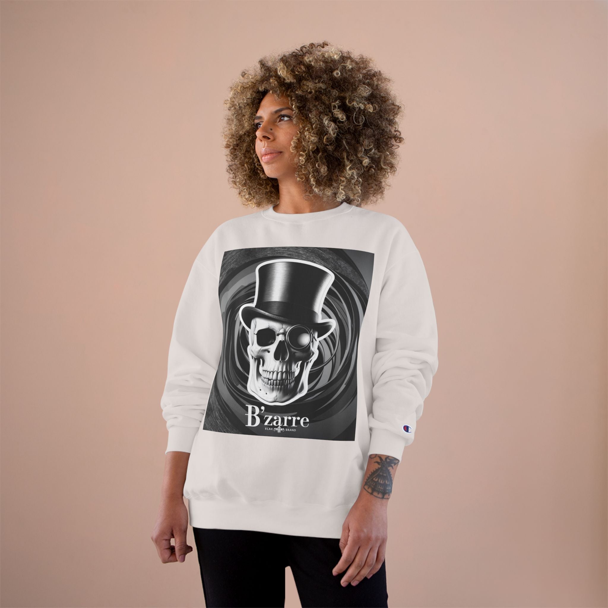 B'zarre Skull Champion Sweatshirt, Gothic Fashion, Unique Gift, Casual Wear, Unisex Style, Perfect for Halloween