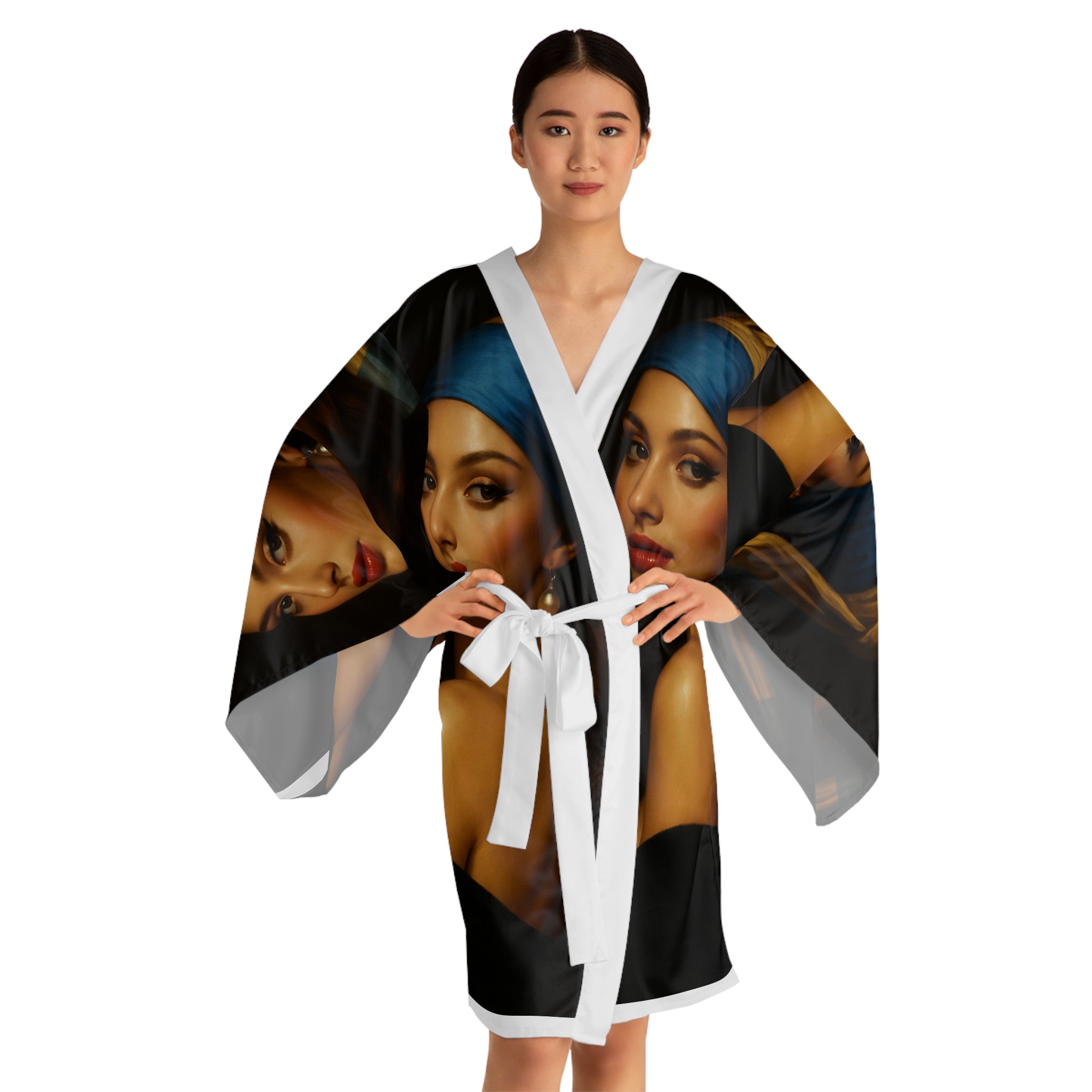 Elegant Long Sleeve Kimono Robe, Art-Inspired Lounge Wear, Cozy Gift for Her, Versatile Fashion Robe, Perfect for Relaxation
