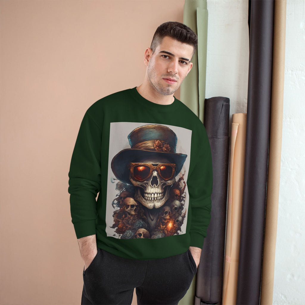 Skull Art Champion Sweatshirt, Edgy Graphic Pullover, Halloween Apparel, Gothic Fashion, Unique Gift Idea