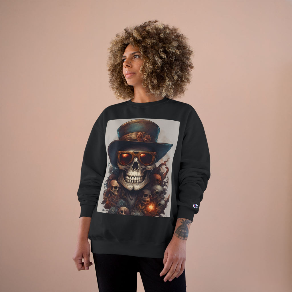 Skull Art Champion Sweatshirt, Edgy Graphic Pullover, Halloween Apparel, Gothic Fashion, Unique Gift Idea