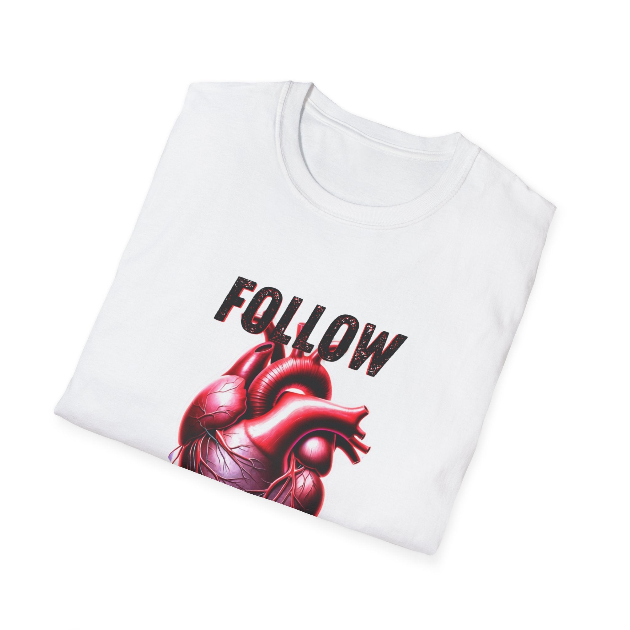 Follow Your Heart Unisex Tee, Heart Graphic T-Shirt, Cute Casual Top, Inspirational Gift, Everyday Wear, Heart Awareness