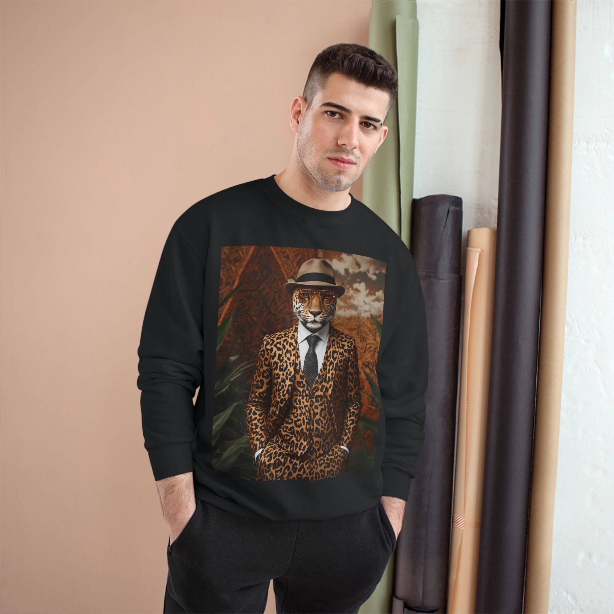 Leopard Gentleman Sweatshirt — Vintage Dapper Tiger Print Crewneck
