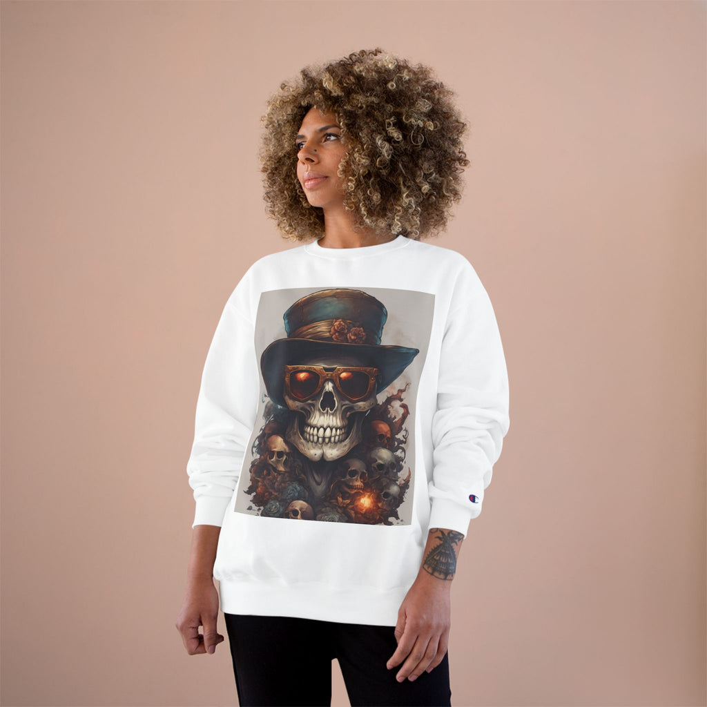 Skull Art Champion Sweatshirt, Edgy Graphic Pullover, Halloween Apparel, Gothic Fashion, Unique Gift Idea