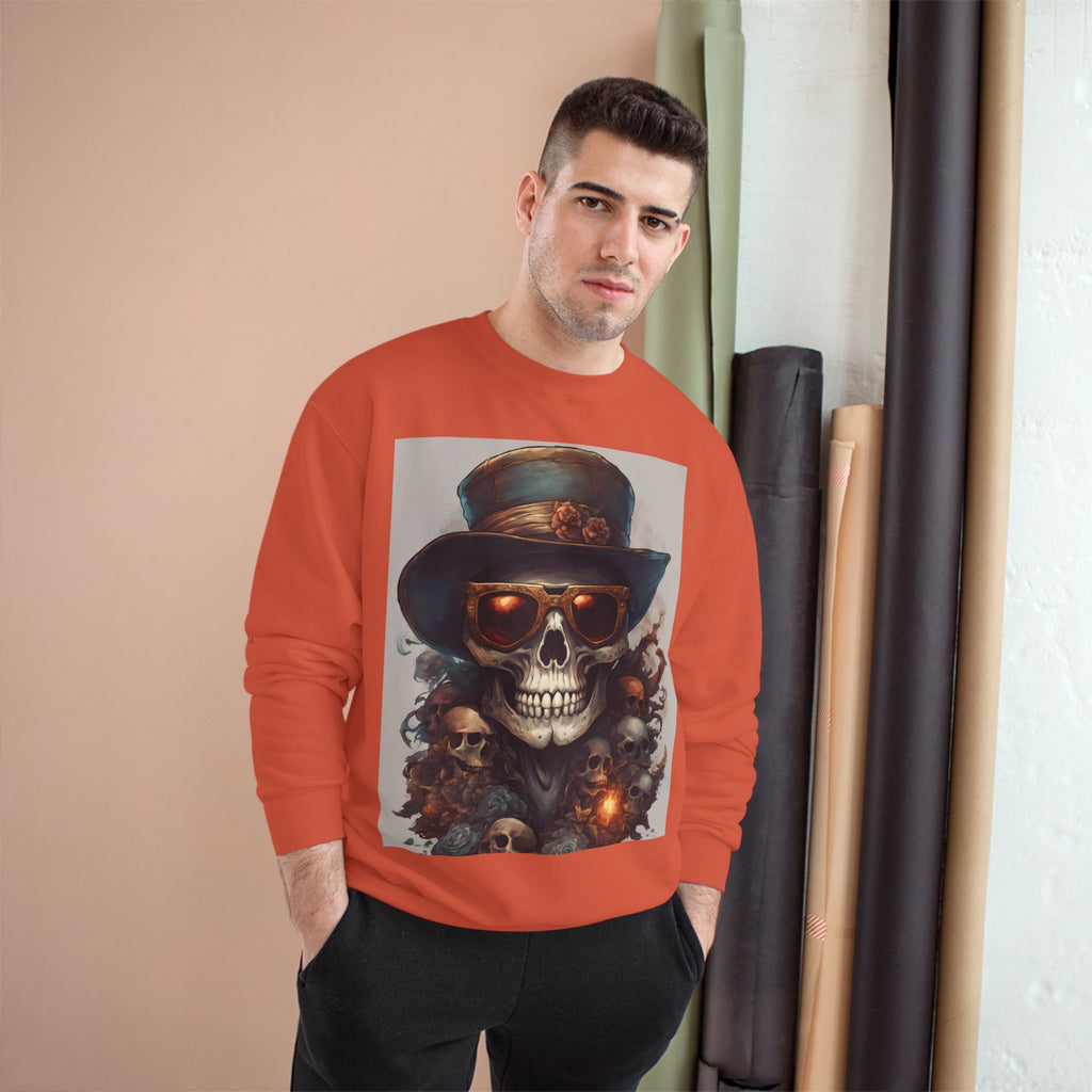 Skull Art Champion Sweatshirt, Edgy Graphic Pullover, Halloween Apparel, Gothic Fashion, Unique Gift Idea