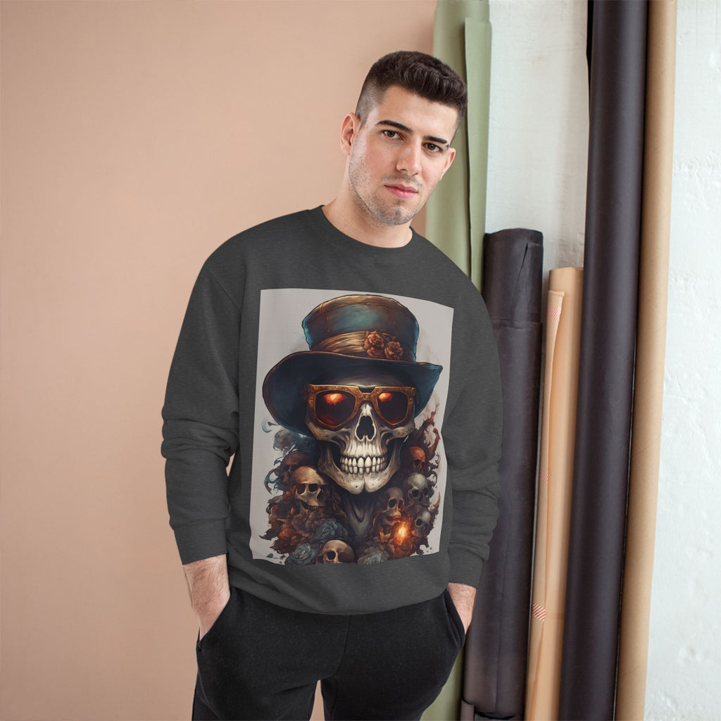 Skull Art Champion Sweatshirt, Edgy Graphic Pullover, Halloween Apparel, Gothic Fashion, Unique Gift Idea