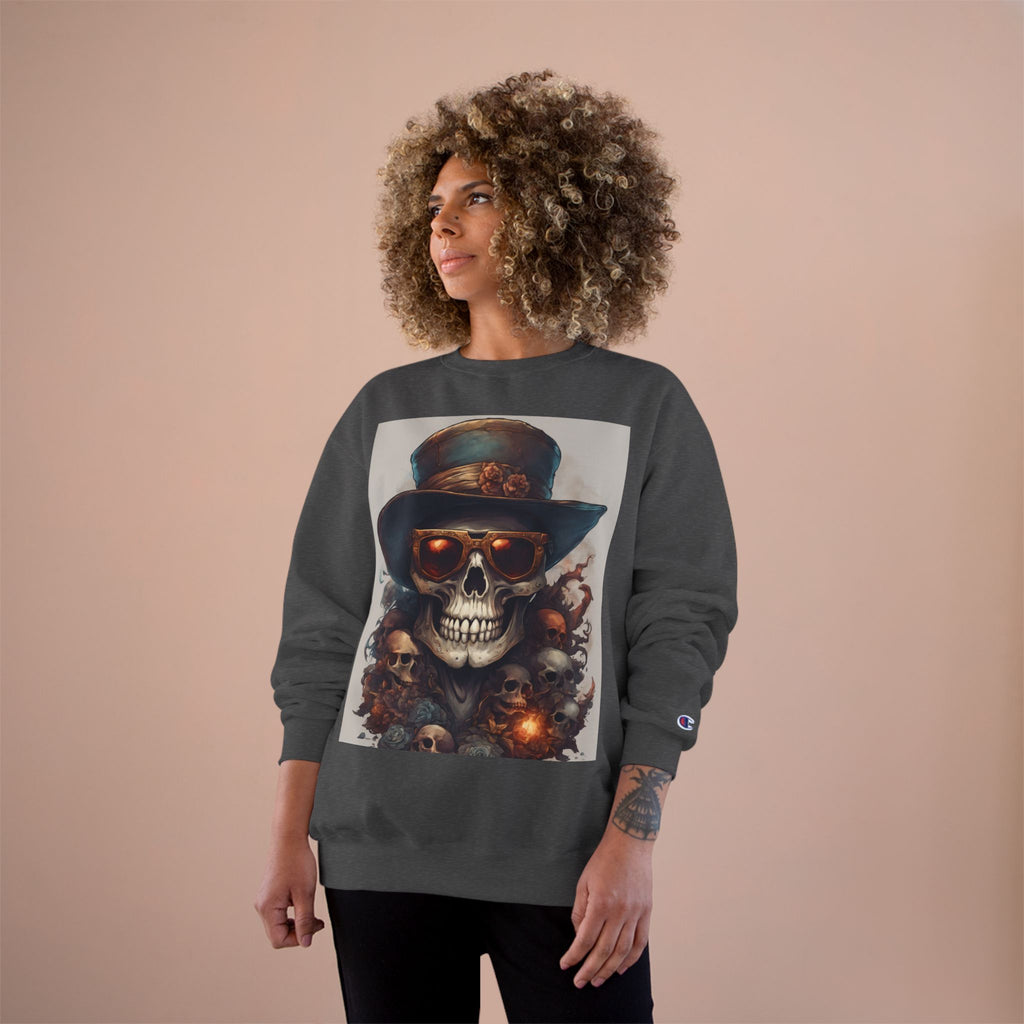 Skull Art Champion Sweatshirt, Edgy Graphic Pullover, Halloween Apparel, Gothic Fashion, Unique Gift Idea