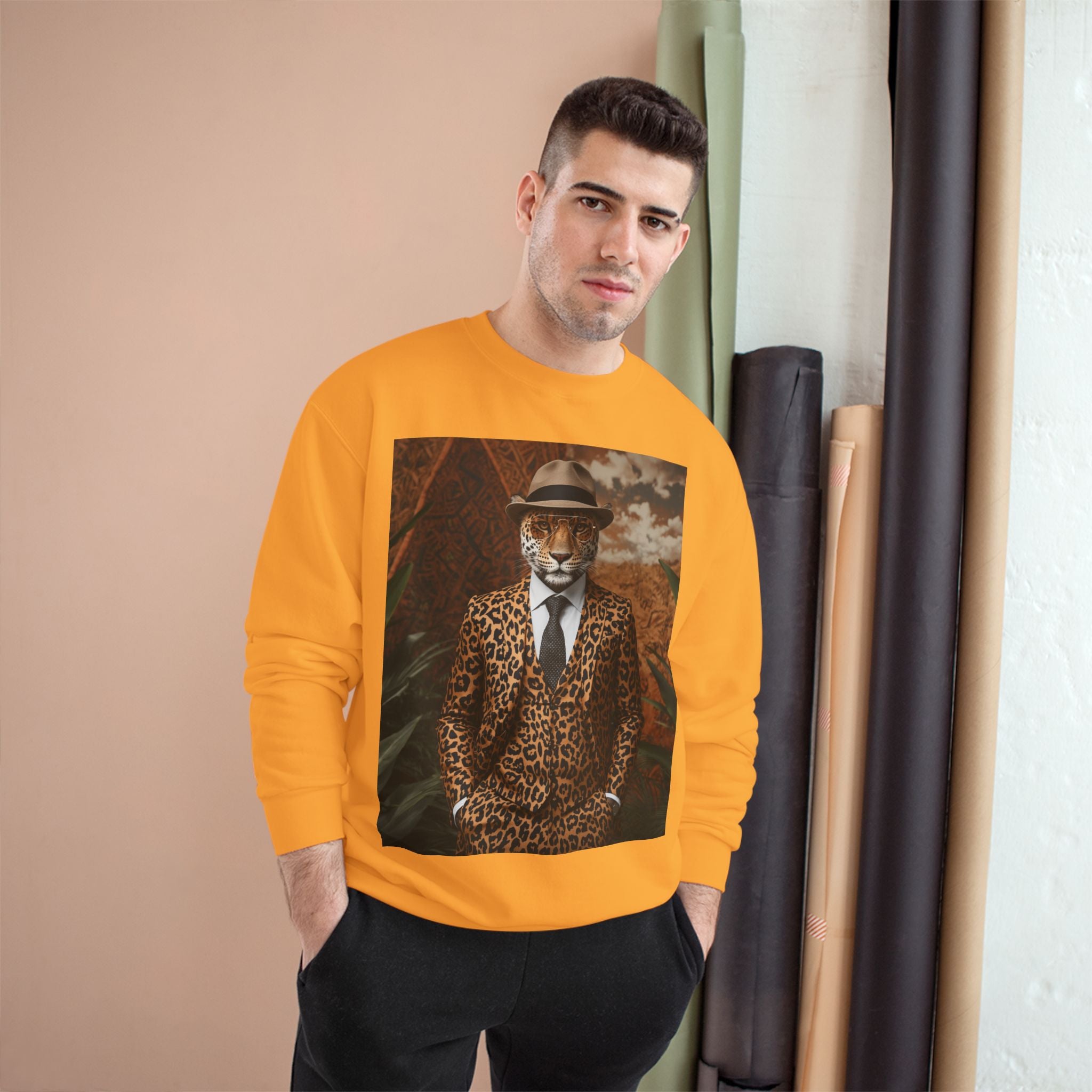 Leopard Gentleman Sweatshirt — Vintage Dapper Tiger Print Crewneck