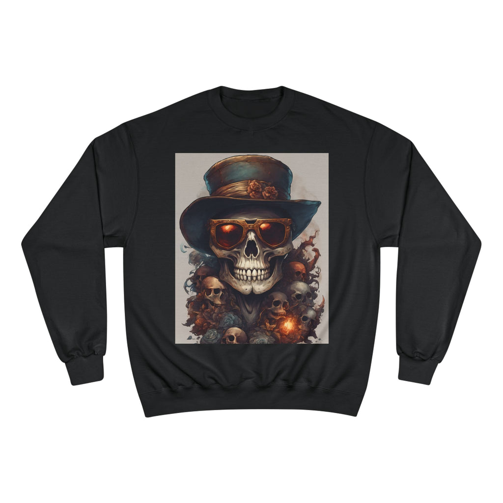Skull Art Champion Sweatshirt, Edgy Graphic Pullover, Halloween Apparel, Gothic Fashion, Unique Gift Idea