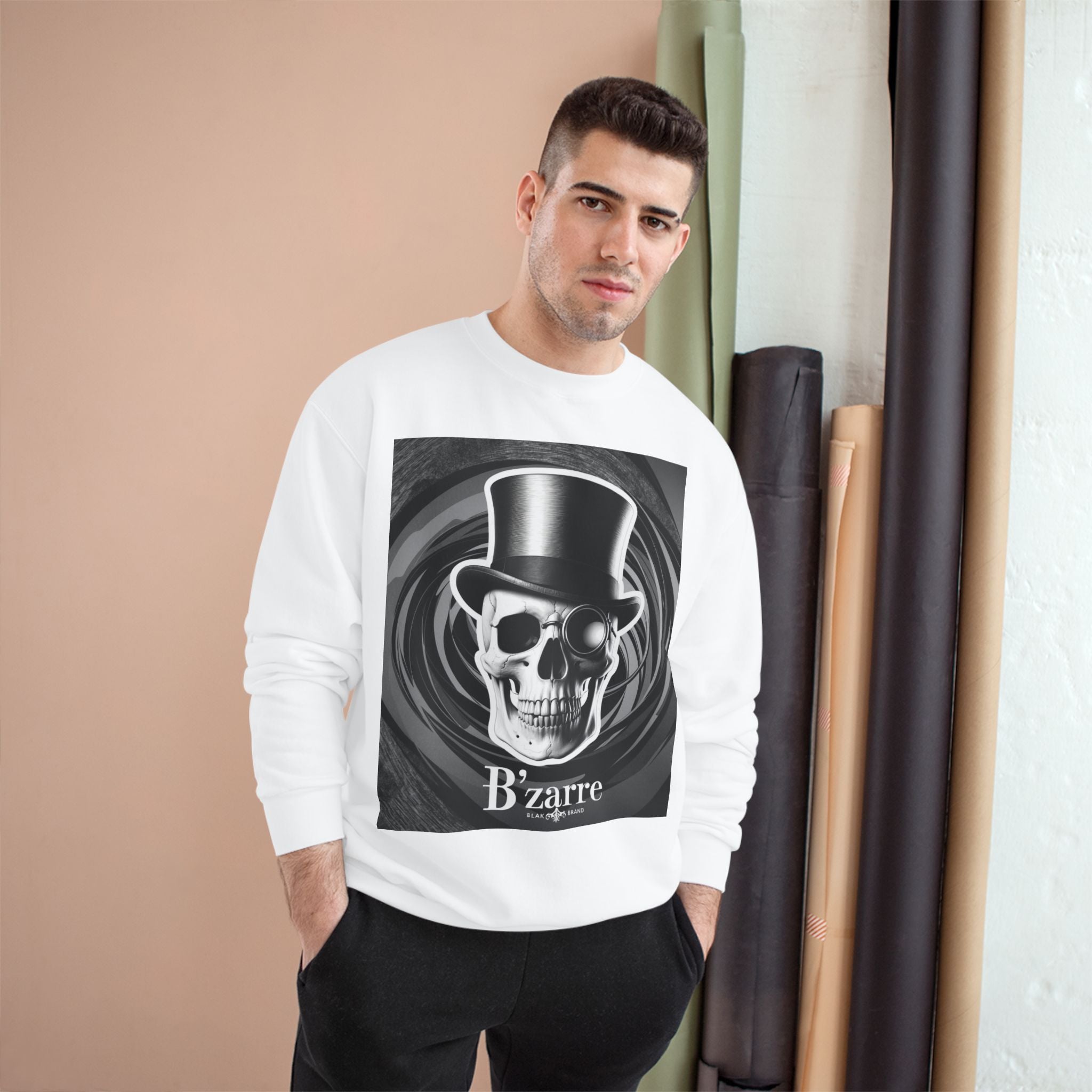 B'zarre Skull Champion Sweatshirt, Gothic Fashion, Unique Gift, Casual Wear, Unisex Style, Perfect for Halloween