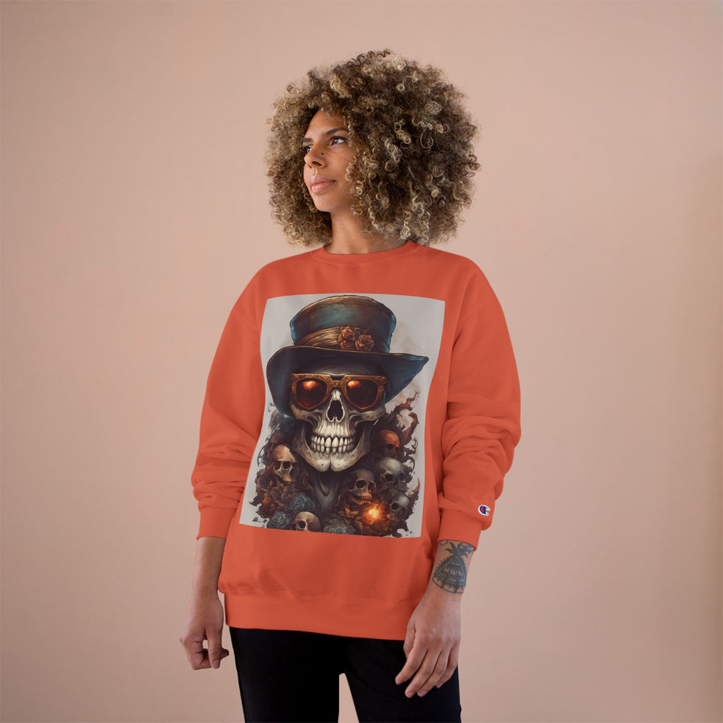 Skull Art Champion Sweatshirt, Edgy Graphic Pullover, Halloween Apparel, Gothic Fashion, Unique Gift Idea