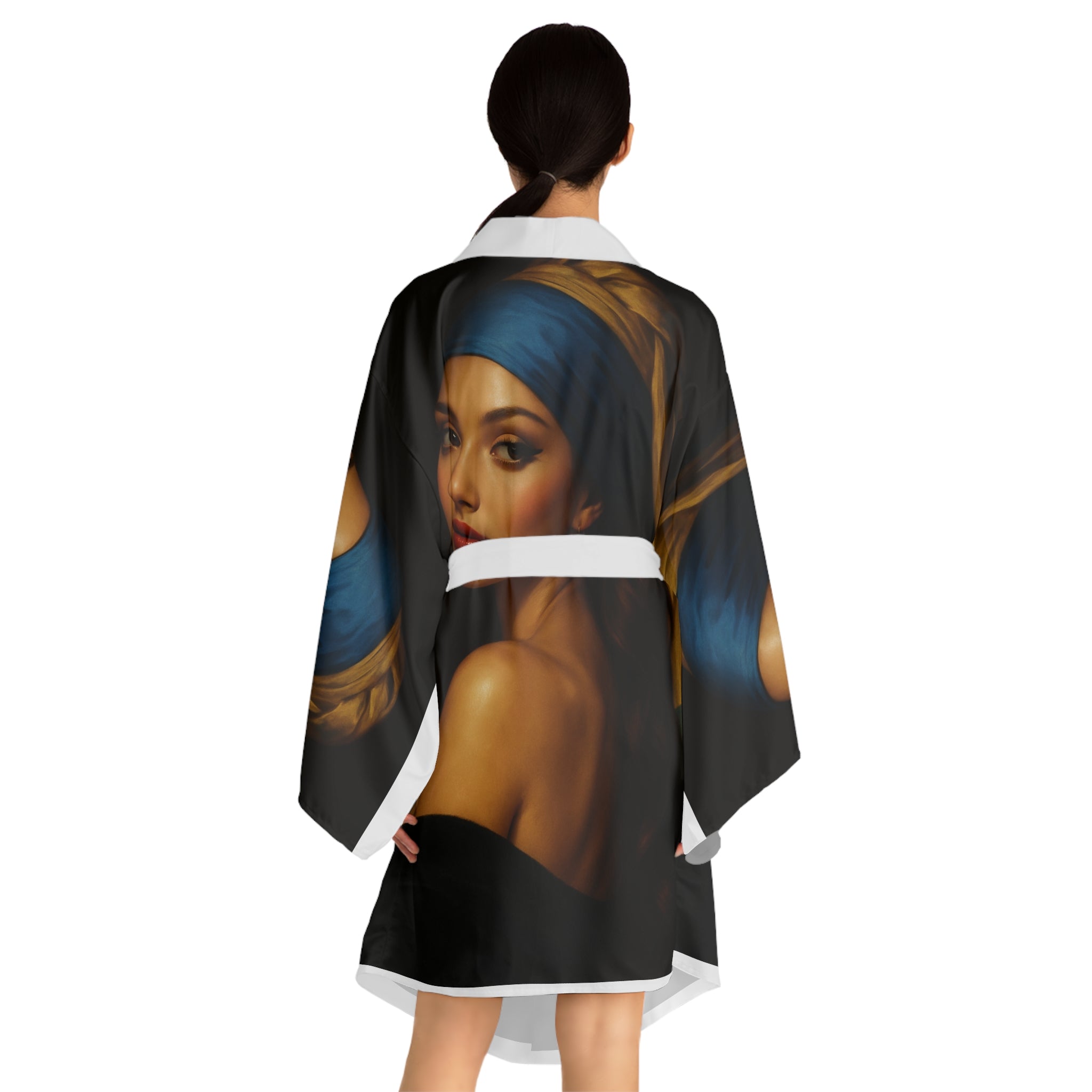 Elegant Long Sleeve Kimono Robe, Art-Inspired Lounge Wear, Cozy Gift for Her, Versatile Fashion Robe, Perfect for Relaxation