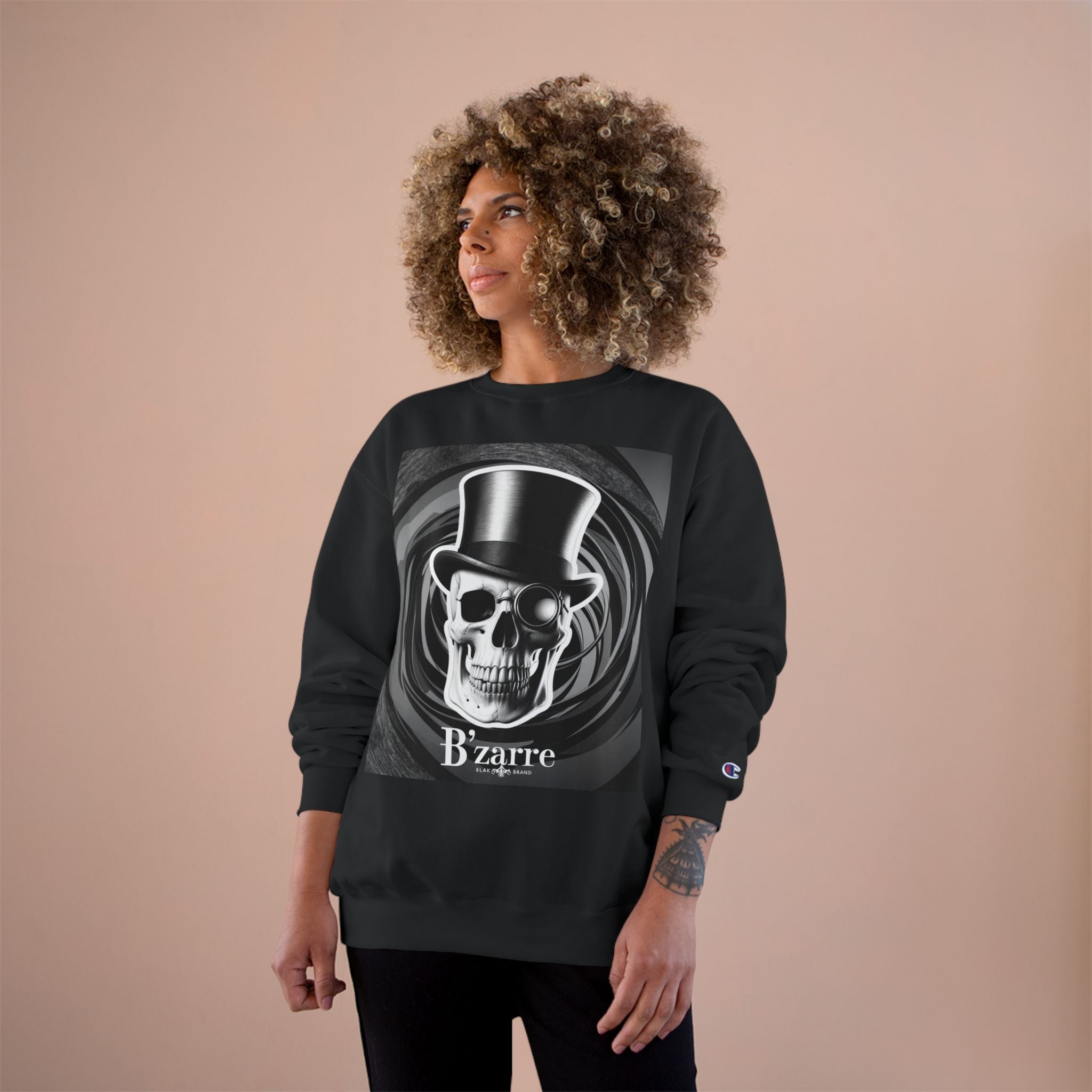 B'zarre Skull Champion Sweatshirt, Gothic Fashion, Unique Gift, Casual Wear, Unisex Style, Perfect for Halloween