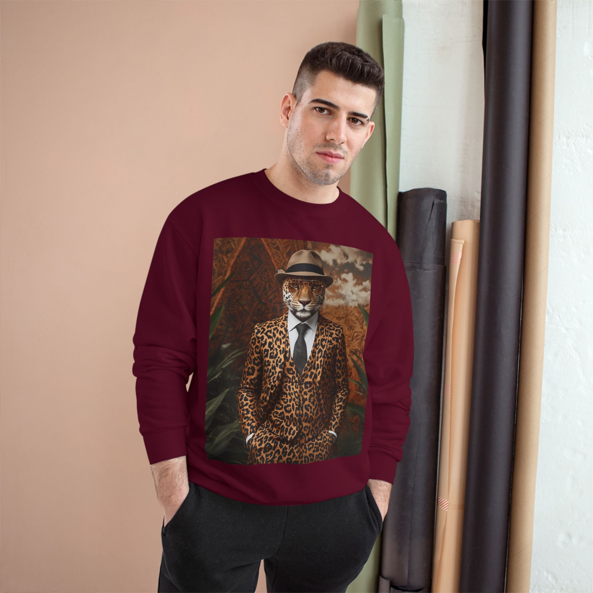 Leopard Gentleman Sweatshirt — Vintage Dapper Tiger Print Crewneck